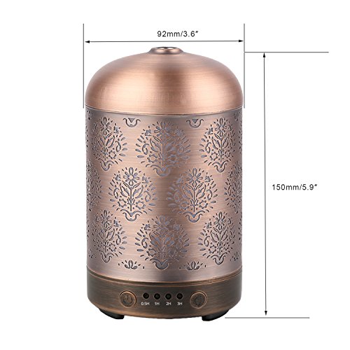 Aromatherapie COOSA 100ml Standard Ultrasonic aroma diffusor Essential Oil Diffuser Papier-geschnittene Fenstergrills Designed EU Plug Standard Cool Aroma Nebel Luftbefeuchter mit 7 bunten LED-Licht für Haus & Büro (Bronze) - 6