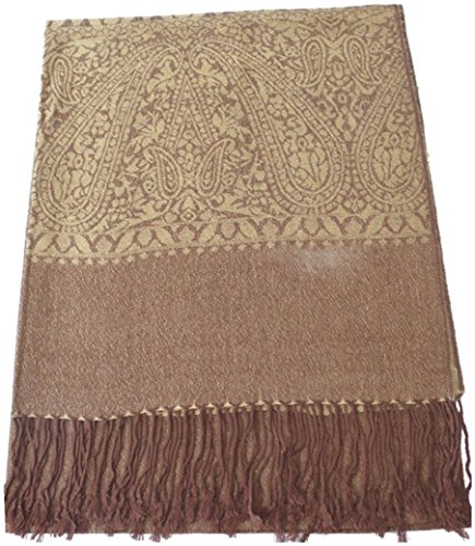 CJ Apparel Oro Marrón Paisley Patrón de Diseño Chal Pashmina Bufanda Wrap Estola Tirar Secondi NUEVO