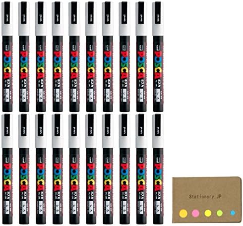 Uni Posca Paint Marker Pen PC-3M, Fine Point, White Ink, 20-pack, Sticky Notes Value Set