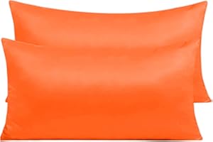 H HANSEL HOME Pack 2 Fundas de Almohada de Microfibra con Cremallera Funda Almohada Transpirable Suave Antiarrugas (Naranja, 45x90 cm)