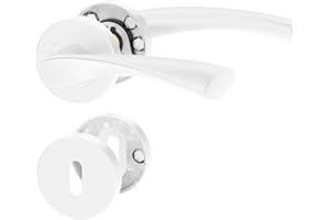 ERGO line ROMA Poignée de porte d'intérieur, blanche, pour portes d'intérieur à clé, paire de poignées de porte sur rosaces rondes, blanche mate, acier inoxydable, poignée