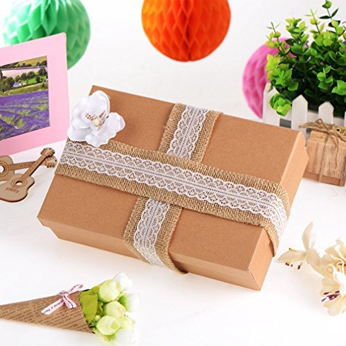 Schönes Leben* 6 Stück Natürliche Leinwand mit Weiß Spitze Juteband Lace Sackleinen Band Rolle für DIY Herstellung Hochzeit Handwerk Spitze Leinen, 78,7 Zoll pro Stück - 6