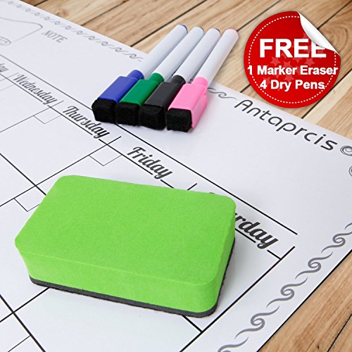 Antaprcis Pizarra Magn  tica para Nevera 30 x 40 cm con Calendario Semanal para para Notas y Planificaci  n Semanal Tablero de Borrado Seco color Blanco con 4 Rotuladores y un borrador