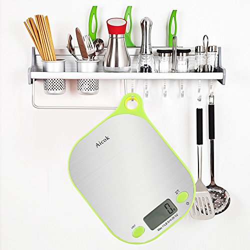 Aicok Küchenwaage, Präzision bis zu 1g (5kg Maximalgewicht), Tara-Funktion, Aufhänger Design mit Edelstahl Teller, Grün - 6