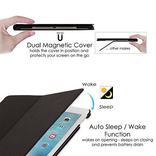 Forefront Cases® Neue Leder Hülle / Tasche / Case / Cover für Apple iPad Air 2 / 2nd Generation (Oktober 2014) – Rundum-Geräteschutz und intelligente Auto-Sleep-Wake-Funktion mit 3-JAHRES-GARANTIE VON FOREFRONT CASES – inkl. Eingabestift - 5