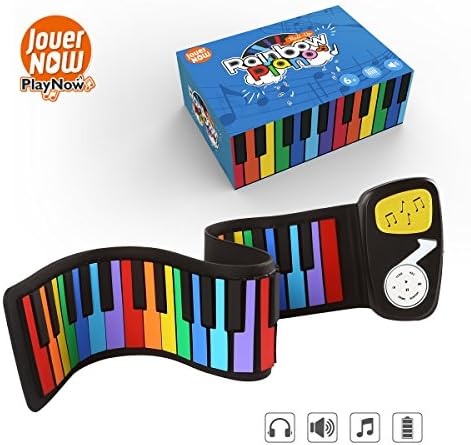 JouerNow Rainbow Roll Up Piano, with Music Scores - PLAY by COLOR, 49 Standard Keys with Built-in Speaker, Educational Toy for Beginner, Perfect Gift for Children (Yellow)