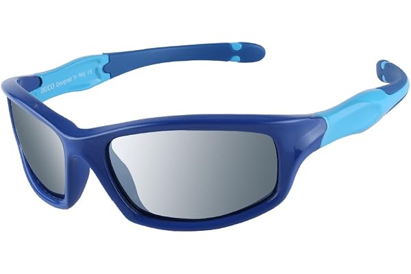 DUCO Lunettes de soleil polarisées enfants Monture en caoutchouc flexible Lunettes de sport mixte pour les 5-12 ans K006