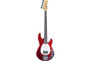 EKO GUITARS - MM-300 Chrome Red, Basso Elettrico 4 Corde, Serie "Tribute Starter", Corpo in Pioppo, Manico in Acero con Finitura Gloss, Tastiera 21 Tasti in Resina Eko WPC, Colore Chrome Red