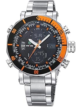 Alienwork DualTime Analog-Digital Armbanduhr Multi-funktion LCD Uhr Herren Uhren sport Chronograph Metall schwarz...