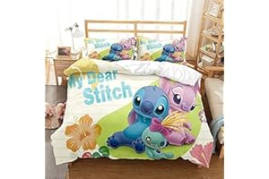 DELLIOP Funda Nórdica Lilo & Stitch para niña | Cubierta de Edredón con Cierre de Cremallera + 2 Fundas de Almohada de 50x75 cm | Multicolor, Individual (90x190)
