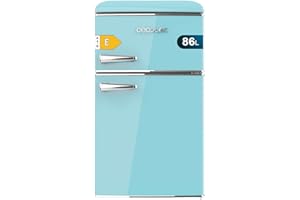 Cecotec Nevera Pequeña Frigorífico 2 Puertas Retro 86L Bolero CoolMarket 2D Origin 86 Blue E. 89,3cm de Alto y 48,7cm de Ancho, Clase Energética E, Icebox, Luz Interior y Tirador Cromado, Azul