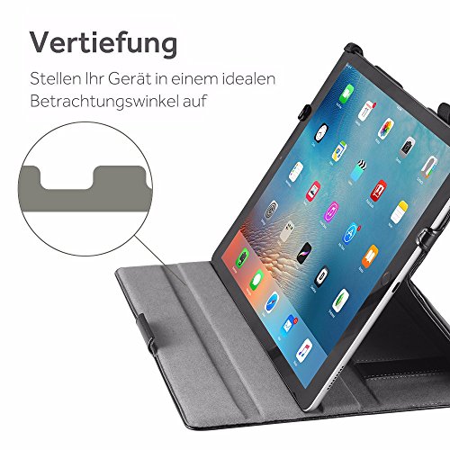 iPad Pro 12.9 Hülle, EasyAcc iPad Pro 12.9 2015 Hülle Schutzhülle Case Hochwertiges PU Leder Etui – mit Standfunktion und Automatischem Schlaf Funktion für iPad Pro 12.9 2015 (Modellnummer A1673 A1674 A1675) – Schwarz, Kunstleder - 5