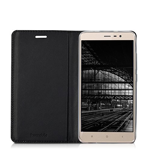 kwmobile Funda para Xiaomi Redmi Note 3 - Flip cover Case para m  vil en cuero sint  tico - Estilo libro plegable en negro