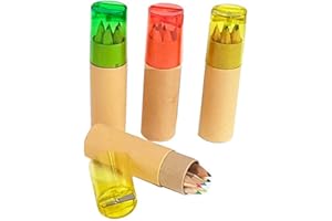 COSAS43 DETALLES PARA INVITADOS BODA-COMUNION-BAUTIZO Lote 21 Unidades de Tubos cilíndricos con 6 lápices de Colores en Madera y 1 sacapuntas. Regalos Infantiles para cumpleaños, colegios, guarderías, Fiestas o Eventos con niños y niñas..