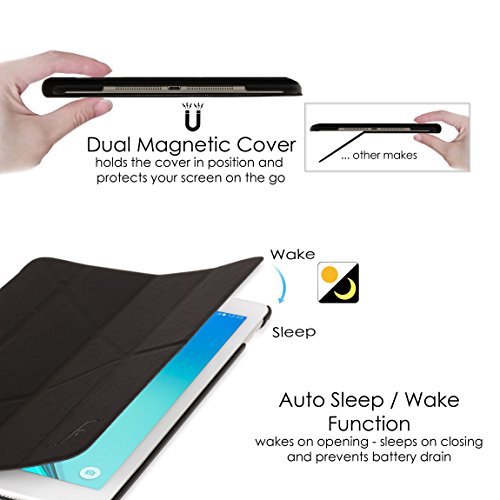 Forefront Cases® Neue Origami Leder Hülle / Tasche / Case / Cover für Samsung Galaxy Tab A 9.7 SM-T550 (Mai 2015) – Rundum-Geräteschutz und intelligente Auto-Sleep-Wake-Funktion mit 3-JAHRES-GARANTIE VON FOREFRONT CASES – inkl. Eingabestift und Displayschutz - 6
