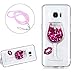 Produktbild Glitzer Flüssig Hülle für Galaxy S7 Rose Rot, Girlyard Luxus Transparent Weich TPU Silikon Schutzhülle Cool Kreativ 3D Bling Diamant Lips Wine Glass Muster Design Backcover mit Lanyard Strap für Samsung S7 Ultra Slim Crystal Clear Handyhülle für Samsung Galaxy S7