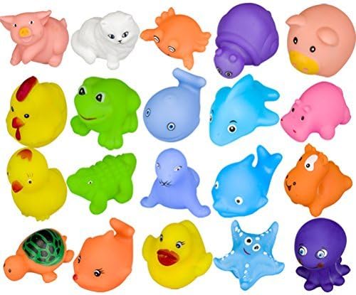 Dasuke 20 Pcs Baby Bath Toy Mini Animals Squeeze and Squirters Rubber Bathtub Toys with Spoon Net