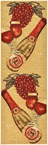 Ottomanson Siesta Collection Kitchen Wine Design Rubberback Runner Rug, 50 cm x 150 cm, Beige WineOEKO-TEX STANDARD 100