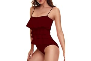 JFAN Bañadores Mujer con Volantes Traje de baño de Una Pieza Push Up Bikini Deportivo en Capas Control del Vientre