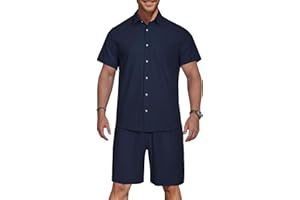 HOTIAN Herren 2 Stück Shirt Set Kurzarm Trainingsanzug Herren Freizeitanzug Sport Set Outfits Kurzarm Button Down Shirts Sommer Short Set