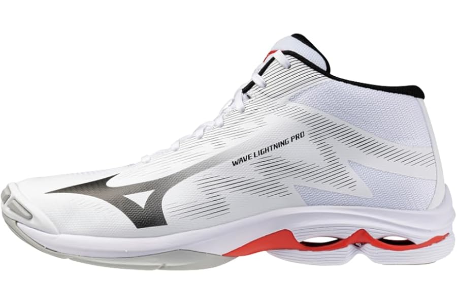 Mizuno Wave Lightning PRO Mid Volleyball Shoes, White Black Red, Lightweight Cushioning with PoWnCe Midsole