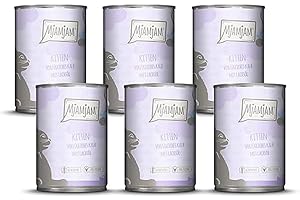 MjAMjAM - cibo umido premium per gatti - gattino eccellente vitello con olio di salmone, confezione da 6 (6 x 400 g), senza cereali con carne extra