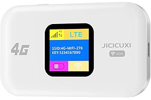 JICICUXI 4G Mobiler WLAN Router,tragbares WLAN für unterwegs ohne Vertrag, LTE 150 Mbps,2100mAh -Lange Akkulaufzeit, LCD Display,Einfache Einrichtung ，Mobiler Hotspot für Reisen, Camping, Hotels