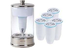 ZeroWater kombo Vattenfiltersystem 9 L, av glas, 5 vattenfilterpatroner ingår, gratis vattenkvalitetsmätare, BPA-fri och cert