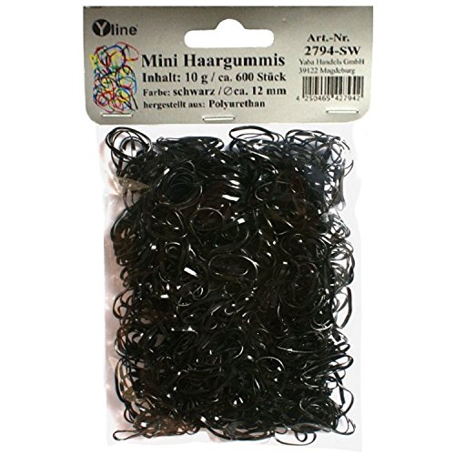 Haargummis für Kinder dünn, ca. 600 Stück, 12 mm, schwarz, Mähnengummis Mini Rasta Haar Gummi Zopfgummi, Haarschmuck, Rastazopfgummi, 2794-SW