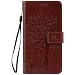 Produktbild Jepson Motorola Moto Z Force Hülle, Leadertasche Premium Lederhülle Flip Case im Bookstyle Folio Cover Kartenfächer Magnetverschluss und Standfunktion Leder Schale Etui für Handytasche Schutzhülle Prägung Katzen & Baum Muster.