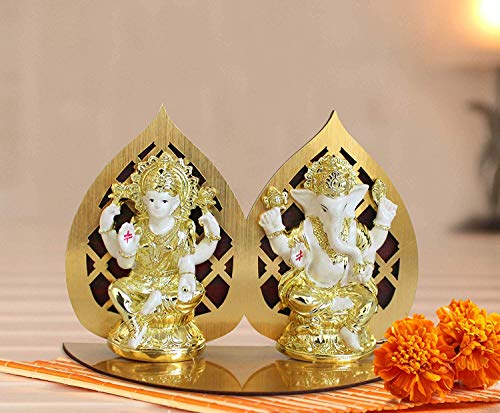 TIED RIBBONS Gold Plated Lakshmi Ganesha Idol for Diwali Home Decoration and Gifts(9.9 cm X 5.5 cm)