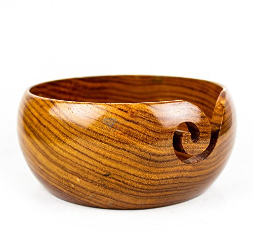 Premium Rosewood Crafted Wooden Portable Yarn Bowl | Knitting Bowls | Crochet Holder | Nagina International (7 x 7 x 3 Inches) - 4