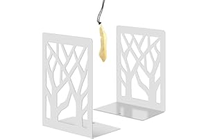 Iycnkok Sujetalibros Sujeta Libros Estantería de Metal - Apoya Soporte Libros Diseño Árbol, Ideal para Infantil, Oficina, Escuelas, Decoración de Escritorio, 1 Pares Blanco
