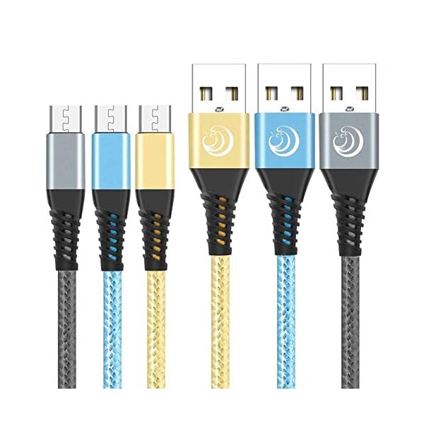 Yosou Micro USB Cable 2M 3Pack Android Charger Cable Fast Charging Cable Nylon Micro USB Charger Lead Compatible with Samsung Galaxy S6 edge S7 S5 J7 J5 J3, PS4, Xbox, Huawei Honor 7X, Y6/Y7 2019