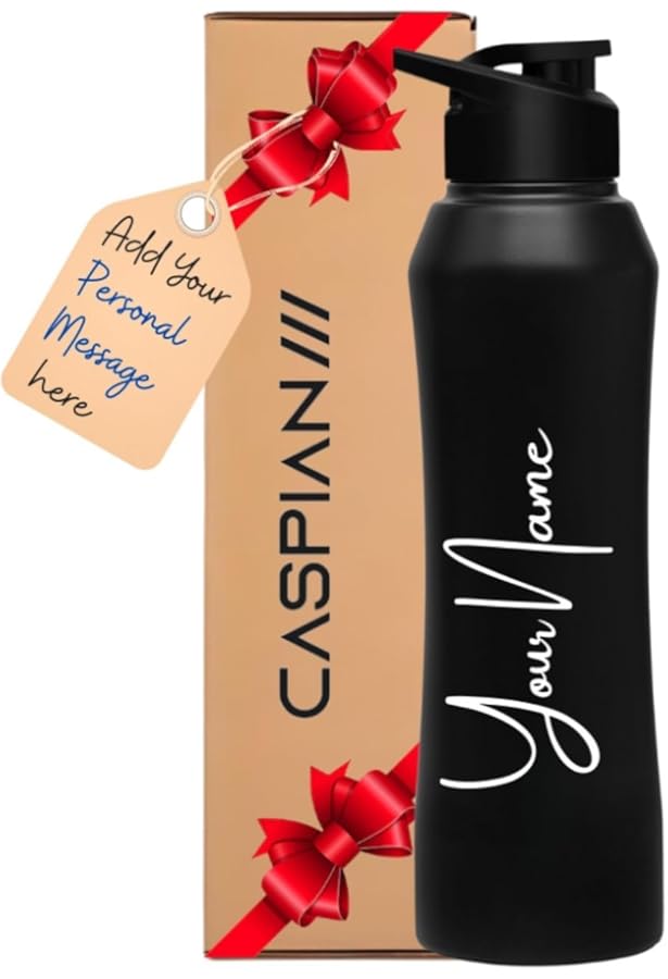 Caspian Trek Customised Stainless Steel Water Bottle 750ml, Black