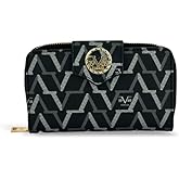 Louisiana Polo 19V69 İtalya Kadın C&uuml;zdanı, Siyah Monogram Desen, 16x10x2 cm, 12 Kart G&ouml;z&uuml;, Bozuk ve Kağıt Para B&ouml;lmeli