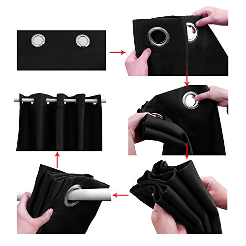 Songmics 2 Stück 145 x 245 cm Vorhänge Gardine Verdunklungsvorhang mit Ösen schwarz LRB245H-2 - 5