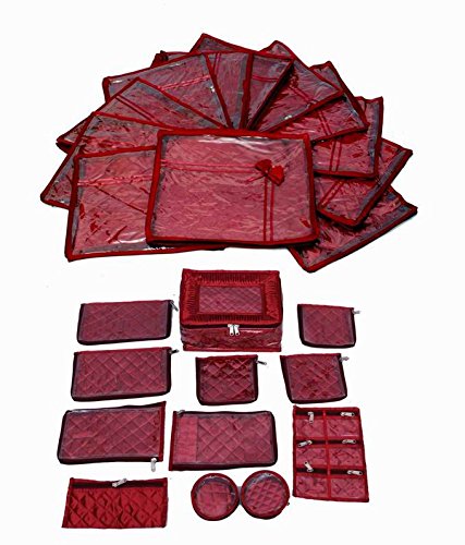 Kuber Industries™ Saree Cover 12 Pcs Set in Maroon Satin, Locker Jewellery Kit RS.1749 (50.00% Off) - Amazon