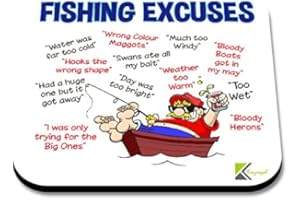 KRUZROYAL CS099 Fishing excuses Novelty Funny Coffee Tea Drink Gift Glossy MDF Wooden Coaster Mug Mat for Angler, Fisherman - Humorous Gift for Dad, Grandad - Father's Day, Birthday