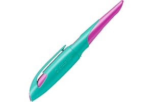‎STABILO Ergonomischer Schulfüller für Rechtshänder mit Standard-Feder M - STABILO EASYbirdy in türkis/neonpink - inkl. Patrone - blau (löschbar)
