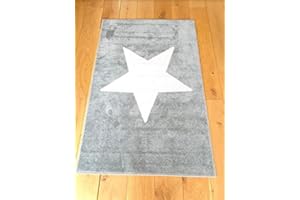 WANGHUI Baby Nursery Rug with Latex Backing 100 X 150cm Grey with Large White Star