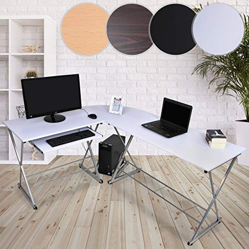 MIADOMODO Bureau Informatique d'angle - Forme de L, 170x136x74,5 cm, Construction en Métal et Bois, Support pour Clavier, Choix de Couleur - Table d'Ordinateur, Travail, Bureau, Meuble Informatique