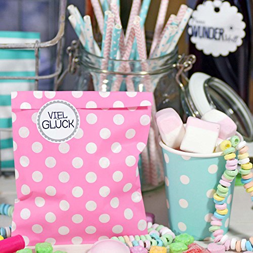 25 Frau Wundervoll Papiertüten / Geschenktüten / Candy Paper Bags – pink mit weißen Punkten – - 3
