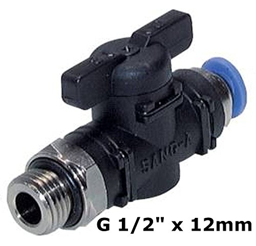 Preisvergleich Produktbild Absperrhahn mit Steck- und Gewindeanschluss - zylindrisch - Steckverbinder -Pneumatikverbinder - Push In ( G 1 / 2" x 12mm)