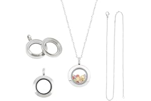 UNICRAFTALE 2pcs Stainless Steel Floating Locket Pendants Crystal Double Sided Frame Memory Locket Charm Glass Container Memory Flat Round Charm with 450mm Necklace for Jewelry Making