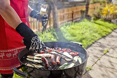Designer Premium Grillhandschuhe, der GRILL-HINGUCKER, Ofenhandschuhe, 33 cm lang mit EN407 Zertifikat bis 350°C, 1 Paar Backhandschuhe, Kaminhandschuhe, verwendbar auch als Topfhandschuhe, Schutzhandschuhe - 4