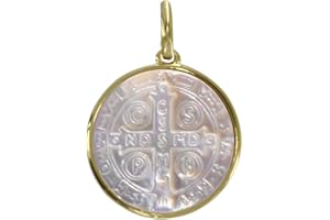 LES POULETTES BIJOUX - Ciondolo Placcato Oro e Madreperla Medaglia Rotonda Croce di San Benedetto