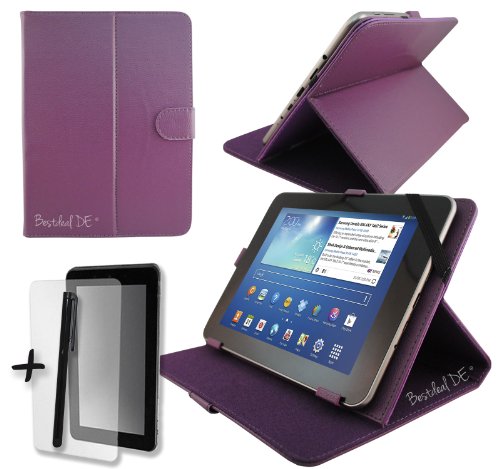 Lila PU Lederner Tasche Case Hülle für Smartbook Surfer 7" 7 Zoll Inch Tablet-PC + Bildschirmschutzfolie + Stylus Stift (schutztasche / decken / cover / stehen / displayschutzfolie / violett / purpur)