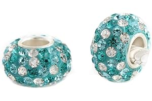 Andante-Stones - Original, Plata de Ley 925 sólida, Cuenta de Cristal de Color Turquesa-Azul-Blanco, Elemento Bola para Cuentas European Beads + Saco de Organza