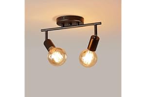 Lightsjoy Industrial Ceiling Spotlight Black 2 Swiveling E27 Lamp Heads Vintage Ceiling Light 360° Rotatable Ceiling Lamp for Kitchen Dining Room Living Room Bar Restaurant Wall Light - Black 2 Heads